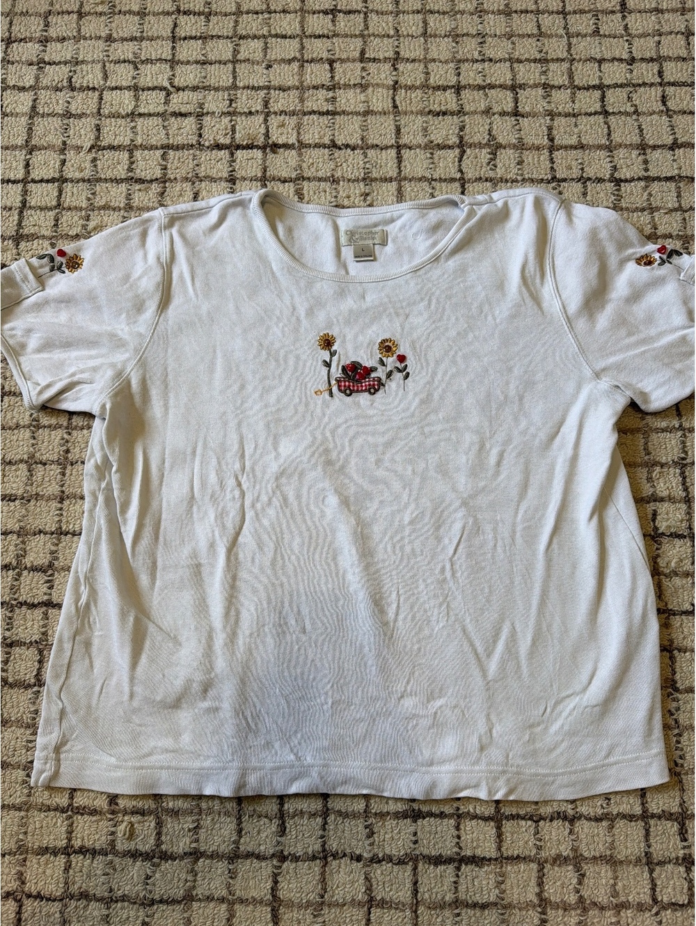 Vintage Womens Grandma Cottagecore Sunflower Gingham Wagon T Shirt Heart Granny